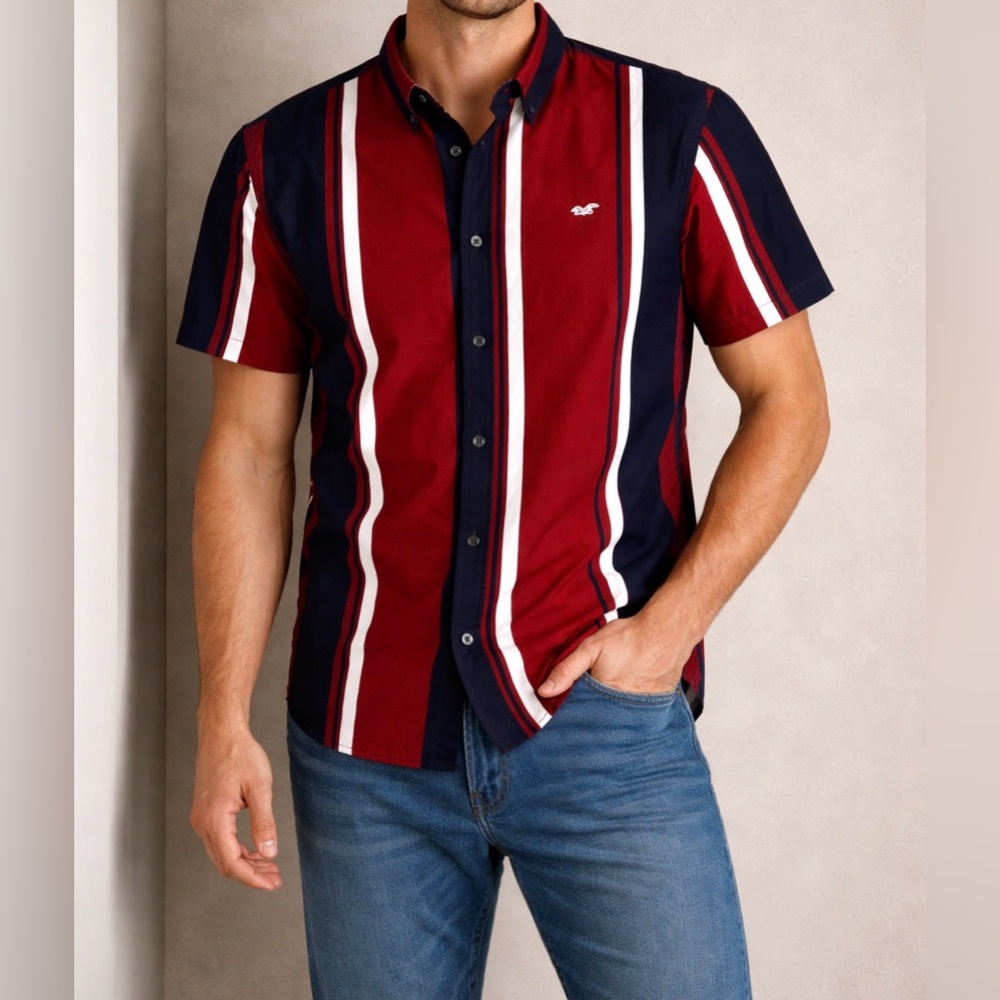 Hollister Striped Button Down Shirt Medium | Casual Summer Short Sleeve